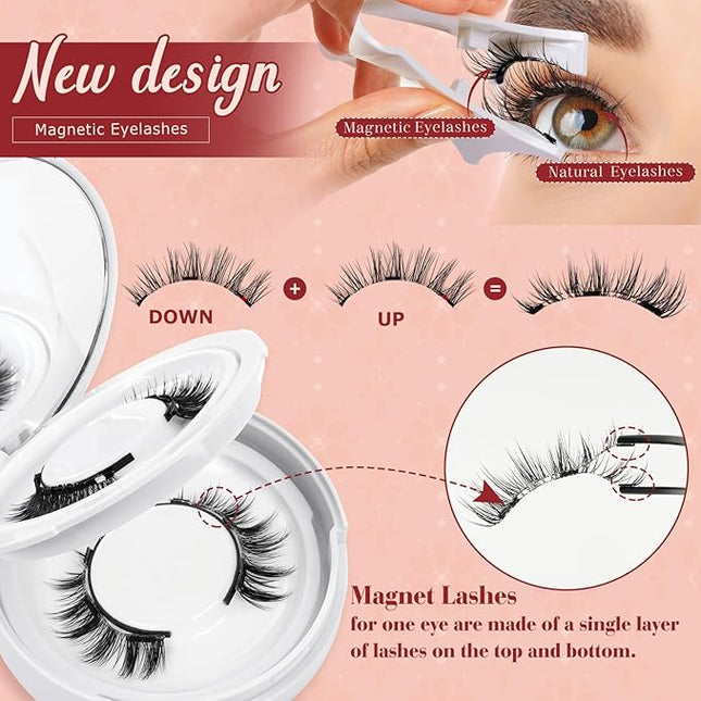 Higu clace Magnetic-Eyelashes 2 Pairs Magnetic Eyelashes with Applicator Soft Eyelashes Magnetic Lashes Natural Look Wispy pestañas magnéticas Without Eyeliner Easy to Wear and Remove (A+I)