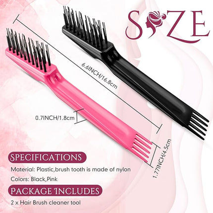 Yaomiao 2 Pcs Hair Brush Cleaner Tool 2-in-1, Black and Pink Hairbrush Cleaner for Removing Hair Dust, Mini Comb for Removing Dirt, Home Salon Use