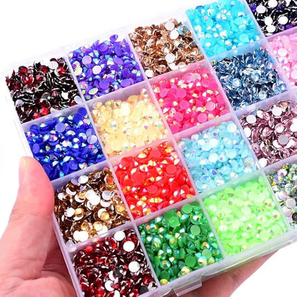 Sunfairy 14000PCS Mixed Size 4MM Jelly ab Resin Rhinestones Box with Tools On Rhinestones for Tumblers Nails Crystals Flatback Colorful Glitter Gems Charms Accessories DIY 3D Nail Art Decorations
