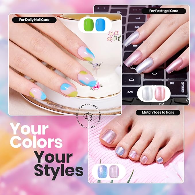 Beetles Nail Polish Set 12 Colors Neon Hot Pink Green Blue Yellow Purple Quick Dry Nail Polish Kit Air Dry Fingernail Pastel Nail Lacquer DIY Travel Home