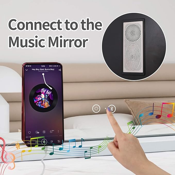 Fenair Vanity Mirror with Lights and Speaker Hollywood Speaker Support Answer Call, Touch Screen, 3 Color Modes Tabletop 15 Dimmable Bulbs