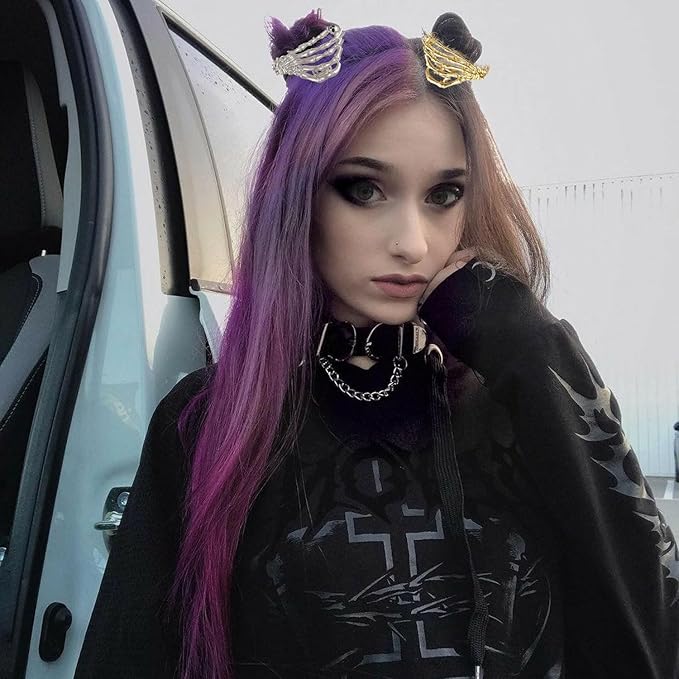 3 Pcs Halloween Hair Claw Clips Black and Golden Skeleton Hand Hair Styling Accessories for Women Girls, Gothic Large Medium Size Catch Clips for Thick Hair Horror Theme Party