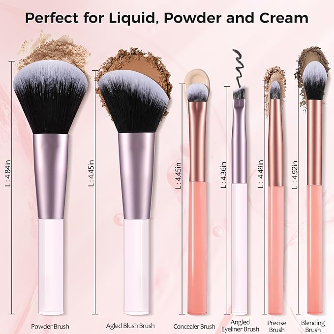 Travel Makeup Brush Set – Portable 6PCS Mini Cosmetic Brushes for Foundation, Concealer, Eyeshadow, Blush, Powder, Contour & Highlight, On-the-Go Makeup Brush Kit with Travel Case