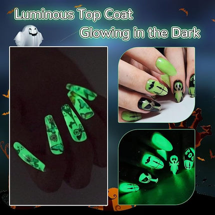 U-Shinein Glow In The Dark Gel, Glow Transparent Nail Top Coat, Long-lasting Luminous Nail Gel Top Coat for Nail Art, UV LED Needed Perfect with Any Colors Salon Pro DIY Home