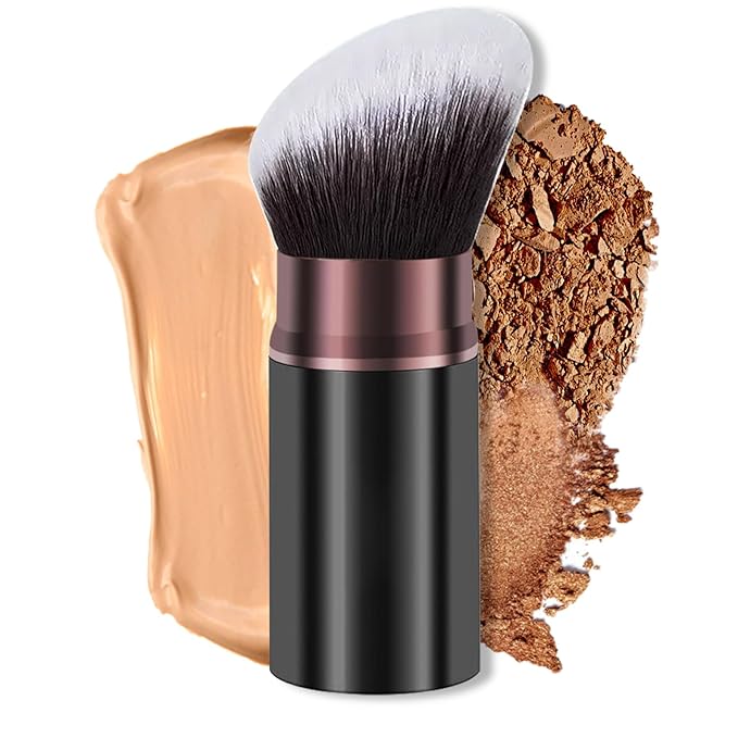 Retractable Kabuki Makeup Brush,Face Blush Brushes Powder Foundation Makeup Brush for Blending Liquid, Blush, Bronzer, Buffing, Sunscreen,Flawless Cosmetics