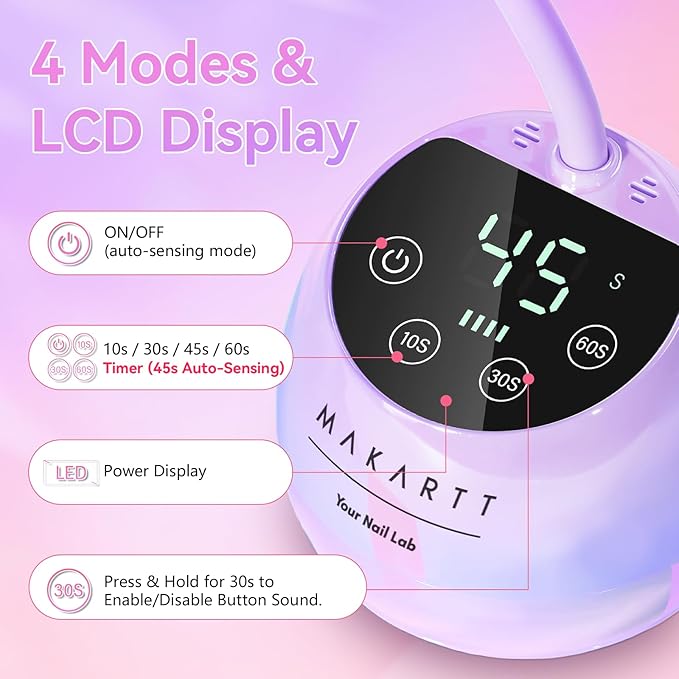 Makartt UV LED Nail Lamp - Gooseneck UV Light for Gel Nails USB 39W Cordless Flash Cure Lamp with 4 Times & Auto Sensor Nail Dryer Fast Curing Nail Art Design for Salon Home DIY (Glazed Purple)