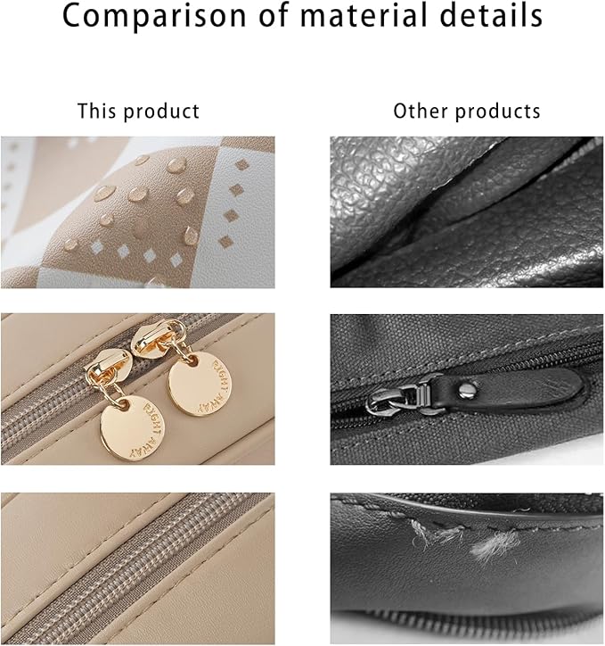 RIGHT AWAY Checkered Makeup Bag for Purse,Small Cosmetic Bag Organizer for Women, Travel Make Up Pouch Waterproof Toiletry Bag Cute Makeup Case for Travel Accessories(Khaki Checkerboard)