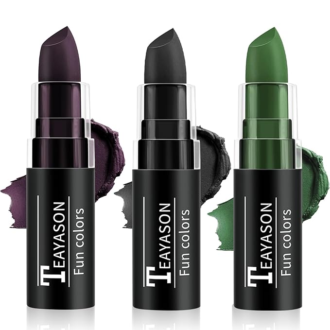 Purple Black Green Face Paint Halloween Makeup Kit, Matte Lipstick Set, Waterproof Body Paint Face Makeup for Halloween Ursula Witch Alien Frankenstein Zombie Clown Vampire Skeleton Skull Joker