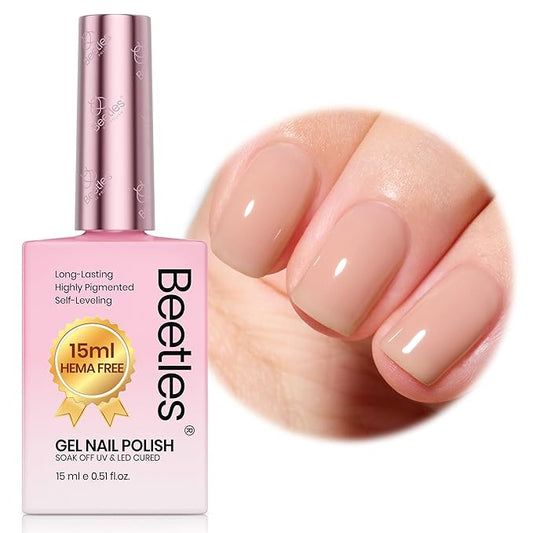 Beetles Nude Brown Gel Nail Polish - 15ml Hema Free Natural Nude Jelly Gel Polish Nail Concealer Fall Color Sheer Translucent Effect Soak Off UV Oat Latte Collection Nail Art Manicure Gift for Women