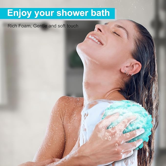 Loofah for Women 75g 4 Pack, Bath Sponge Soft Mesh Shower Puff Loofah Sponge, Exfoliating Body Scrubber, lufas for Women, Shower Accessories (Blue)