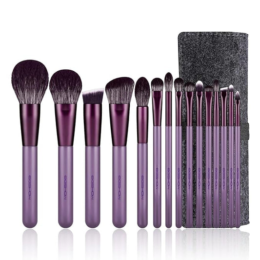 Makeup Brush Set, EIGSHOW Professional Makeup Brushes Kit Foundation Powder Concealers Eye Shadows Makeup 15 Piece for Eye Face Liquid Cream Cosmetics Brushes Kit, Gift for Women, Travel Set(Purple)