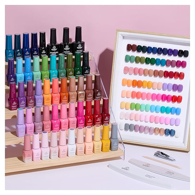 Beetles Gel Nail Polish Set - Seasons Variations 48 Colors Gel Polish Kit Brown Nude Pink Red Blue White Color with Base Top Coat Home DIY Soak Off Nail Art Salon Manicure Starter Kit Gift for Women