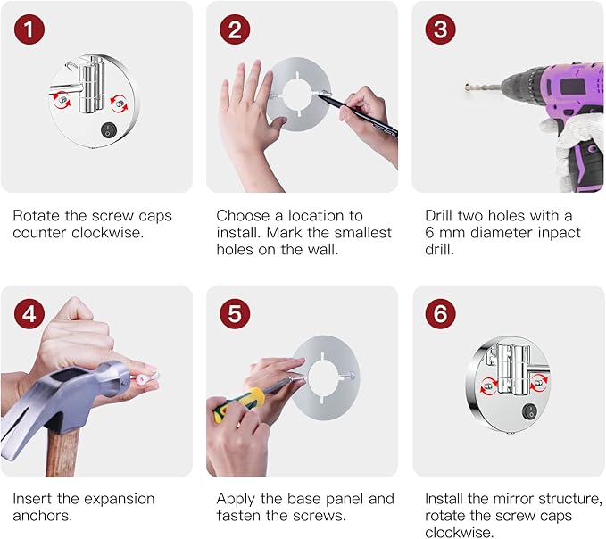 Benbilry 9" Large Size Wall Mounted Lighted Makeup Vanity Mirror, 1X/10X Magnifying 2-Sided AC Plug-in Powered Bathroom Mirror, 360° Swivel 13 Inch Extendable Arm, Chrome