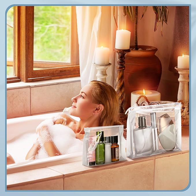 Xuniea 100 Pcs Mini Clear Makeup Bag PVC Small Travel Toiletry Organizer Pouches Bulk Waterproof Transparent Plastic Cosmetic Bag with Zipper for Women Men Travel (11'',9.8'',7.9'',5.9'')