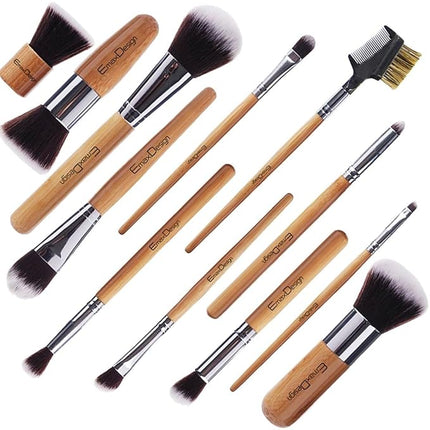 12 Pieces Makeup Brush Set Professional Bamboo Handle Premium Synthetic Kabuki Foundation Blending Blush Concealer Eye Face Liquid Powder Cream Cosmetics Brushes Kit With Bag