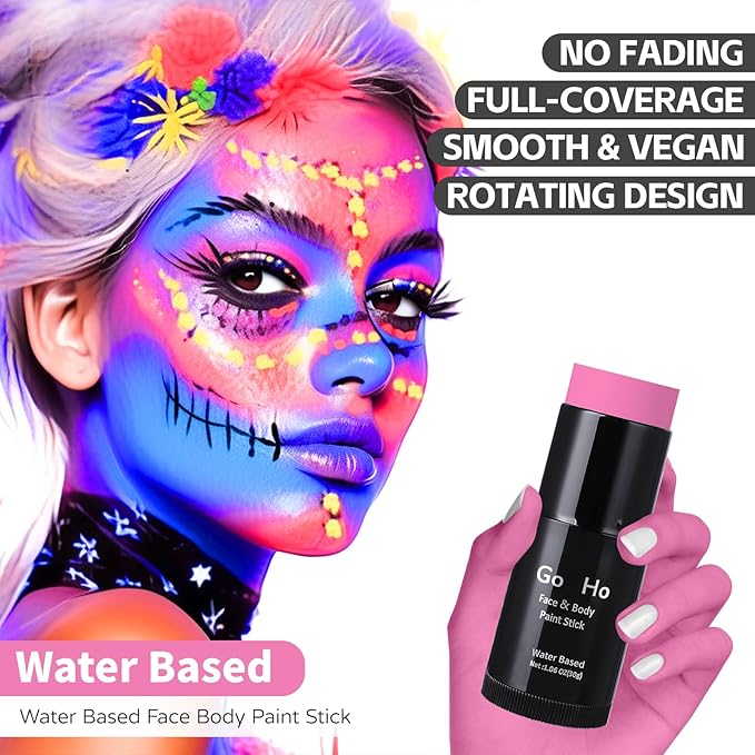 Go Ho Pink Face Body Paint Stick,Water Based Washable Face Paint Stick,Non-toxic Full-coverage Cream Pink Body Paint for Adults Children Halloween Cosplay SFX Makeup