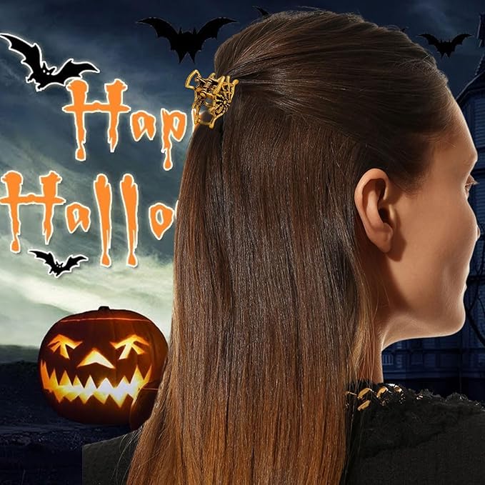 5 Pcs Halloween Hair Claw Clips Hair Accessories for Women Girls, Gothic Black Gold and Silvery Metal Spider Small Size Catch Clips for Hair Styling Tool Holiday Gifts