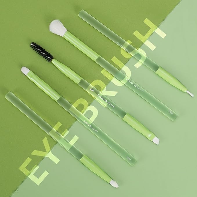 5-Piece Green Eye Makeup Brush Set – Soft, Synthetic Bristles Brushes for Eyeshadow, Blending, Eyeliner and Brow – Rubber Handle for Comfort Grip, Perfect for Beginners and Make up Lovers