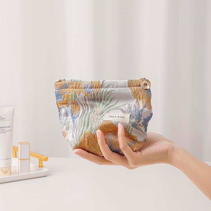 2 Pcs Makeup Bags, Large Cosmetic Bag Travel Toiletry Bag Organizer for Women, Embroidery Craft, Floral Makeup Bag Small Cosmetic Pouch Purse with Zipper Gifts for Girls Teen