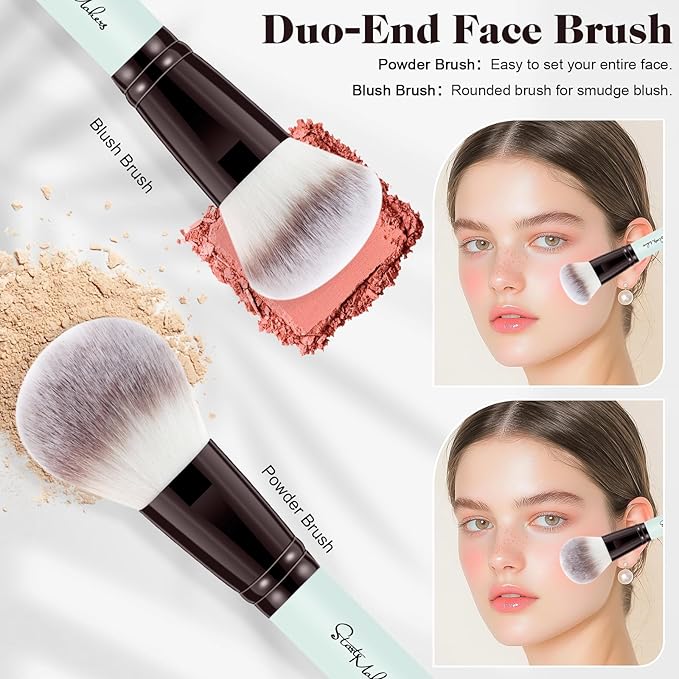 START MAKERS Makeup Brush Set 5Pcs, Dual-Ended Foundation Contour Concealer Blush Powder Bronzer Eyeshadow Brushes for Liquid, Cream, Powder, Blending, Buffing, Stippling Face Make up Tools