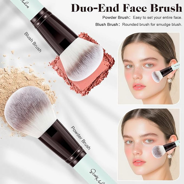 START MAKERS Makeup Brush Set 5Pcs, Dual-Ended Foundation Contour Concealer Blush Powder Bronzer Eyeshadow Brushes for Liquid, Cream, Powder, Blending, Buffing, Stippling Face Make up Tools