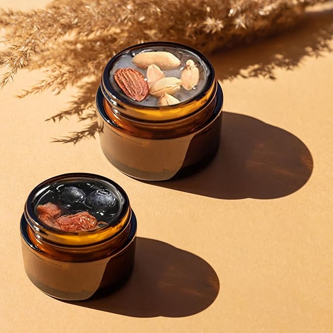 4 Oz Amber Round Glass Jars with Inner Liners and Black Lids(12PCS) Empty Cream Containers Refillable Cosmetic Vials for Cosmetics, Lotions, Ointment, Body Scrubs & Balms