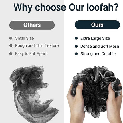 AmazerBath Loofah Sponge, Shower Loofah for Men and Women - Body Scrubber Loofa Set of 3 Classic Black & White Edge, Bath Sponge 60g/PCS