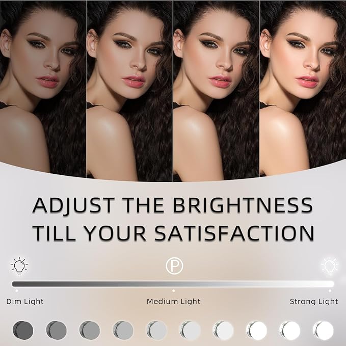 FENCHILIN Lighted Makeup Mirror Hollywood Mirror Vanity Makeup Mirror with Light Smart Touch Control 3Colors Dimable Light Detachable 10X Magnification 360°Rotation(Black)