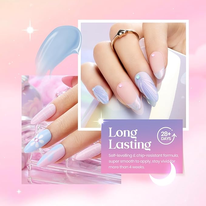 Beetles Shimmer Glitter Gel Nail Polish Set, 6 Colors Pearl Gel Polish Baby Blue Shimmer Baby Pink Glitter Purple Mermaid, Nail Drawing Soak Off Uv Led Swirl Gel Polish Shell Thread Gift for Women