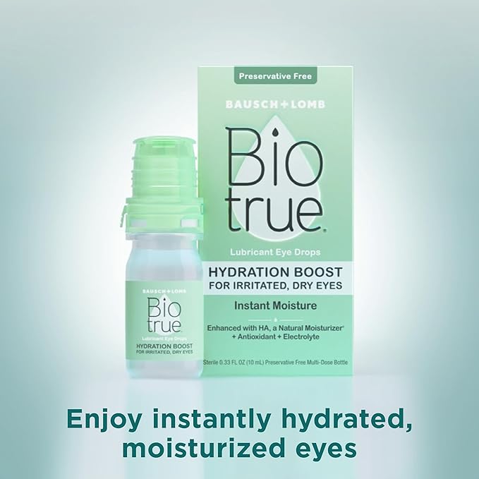 Biotrue Hydration Boost Eye Drops Multi-Dose for Irritated and Dry Eyes from Bausch + Lomb, Preservative Free, pH Balanced, Naturally Inspired 0.33 FL OZ (10 mL)