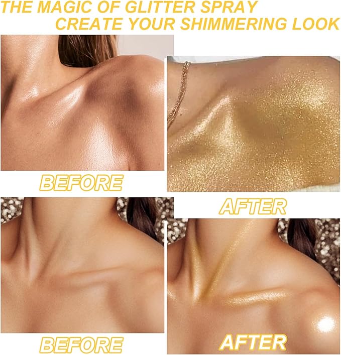 Hair and Body Glitter Spray, Shimmering Powder Sparkle Powder Makeup, Glitter Loose Sparkle Makeup for Body Highlighter,Festival Prom Rave Accessories (Gold)
