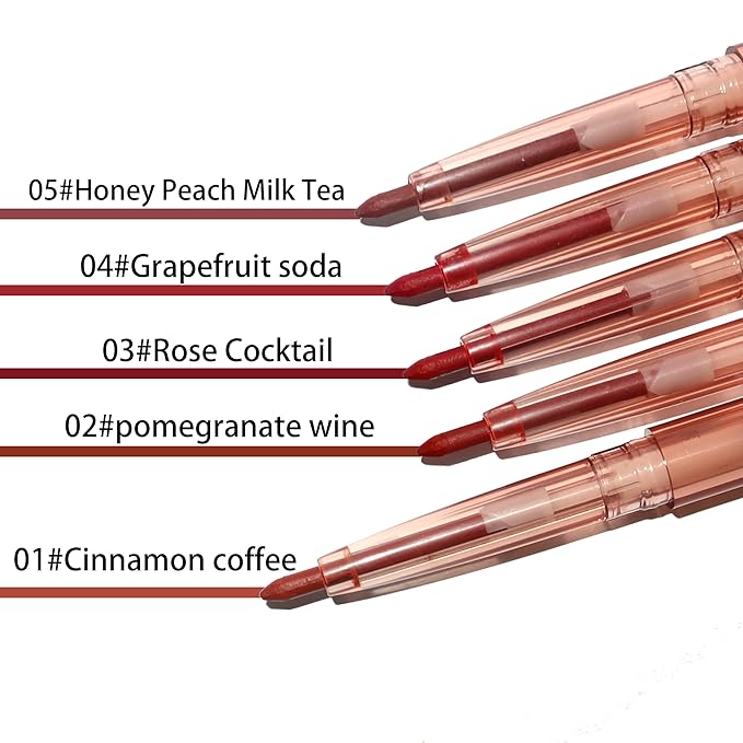 Lip Liner & Lip Glaze Set, Waterproof Smooth Lip Liner, Long Lasting Matte Lip Glaze, Velvet Lip Glow, 2 Pcs, Nude Lipstick, 5 Colors (03#Rose Cocktail)