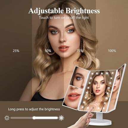 HUONUL Makeup Mirror, Vanity Mirror with Lights, 2X/3X/10X Magnification, Touch Control, Trifold, Dual Power Supply, Valentines Day Gifts for Her,Gifts for Women, Wife, Mom, Girls,Dorm Room Essentials
