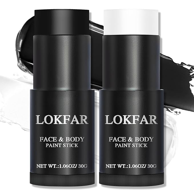 Black and White Face Body Paint Stick, White Foundation Makeup, Eye Black Stick for Sports, Professional Halloween Face Makeup Kit for Mime Zombie Clown Vampire Skeleton Skull Joker Costume