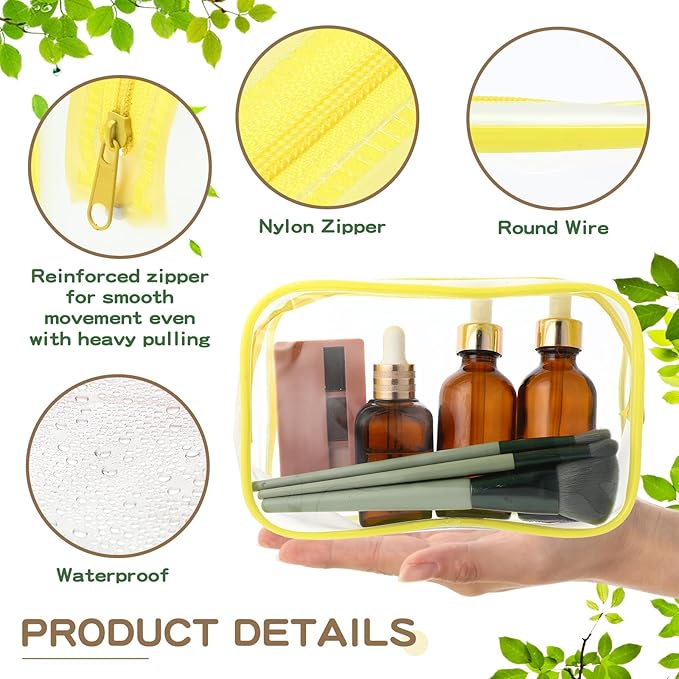 Weewooday 12 Pieces Clear Makeup Bags Cosmetic Storage Bags PVC Zipper Pouches Travel Waterproof Makeup Plastic Case for Women Organizing Toiletries Traveling Bathroom(Medium,Yellow)