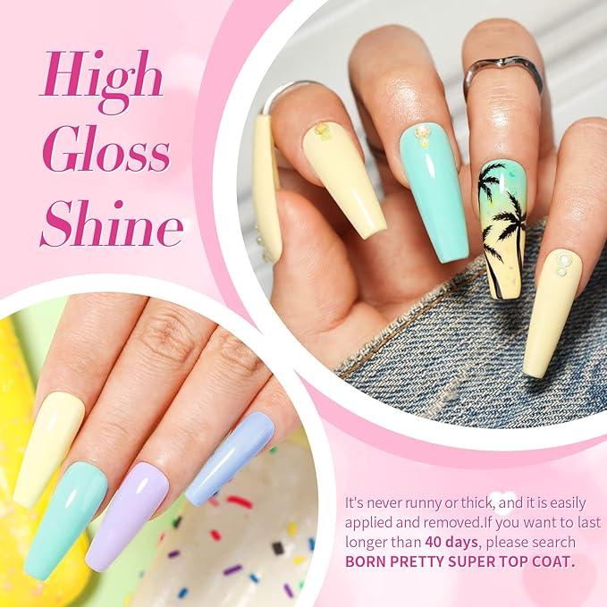 Born Pretty Pastel Gel Nail Polish Set Spring Summer Macaron Candy Sweet Color Gel Polish Easter Soft Pink Yellow Purple Blue Green Colors Collection 7ML 6PCS Nail Art Gift Box