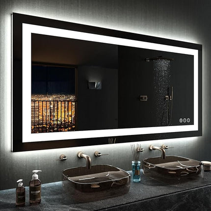 LOAAO 50"X30" LED Bathroom Mirror with Lights, Anti-Fog, Dimmable, RGB Backlit + Front Lighted, Bathroom Vanity Mirror for Wall, Memory Function
