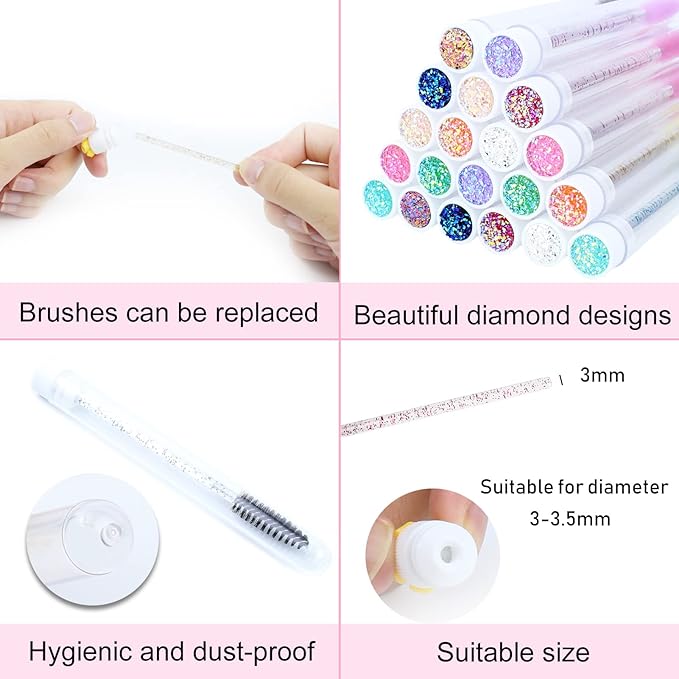 20 Sets Mascara Wand Tube Set Diamond Mascara Brushes Eyelash Spoolies Brush Makeup Tool Applicator Eyelash Brush Tubes Makeup Brush (Diamond-MlX)