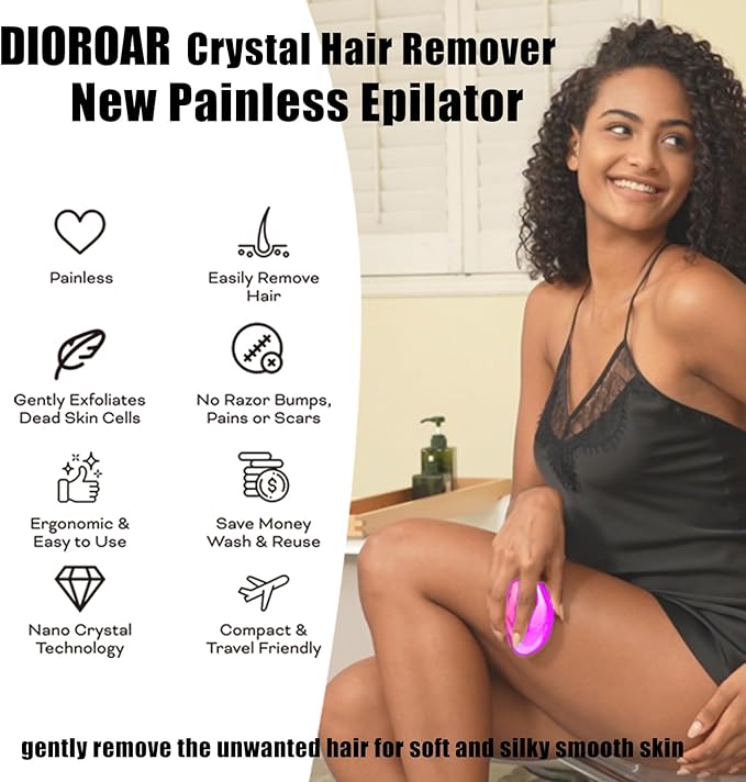 Crystal Hair Eraser,Upgrade Crystal Hair Remover,Physical Nano Glass Hair Removal Device,Painless Epilator and Exfoliator Without Shaver for Quick Soft Silky Skin(Hot Pink)