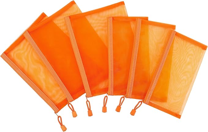 12 Pieces Zipper Nylon Mesh Pouch, Mesh Cosmetic Bags Makeup Bags Pencil Case, Multipurpose Travel Bags for Cosmetic School Office Supplies and Travel Accessories (Orange, A5)