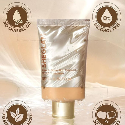 SHEGLAM Dew & Done Skin Tint with SPF20 Light-medium Coverage Foundation Evens Skin Tone-Shell
