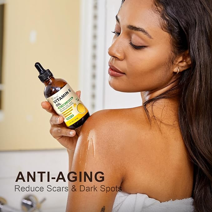 Yoken Vitamin E Oil 4 Fl Oz Organic Vitamin E oil for Skin 30,000 IU Vitamine oils for Scars Hair, Face, Nail, Scalp Perfect Bath and Body Oil, Cold Pressed Hexane Free Non-GMO Gluten Free Formula