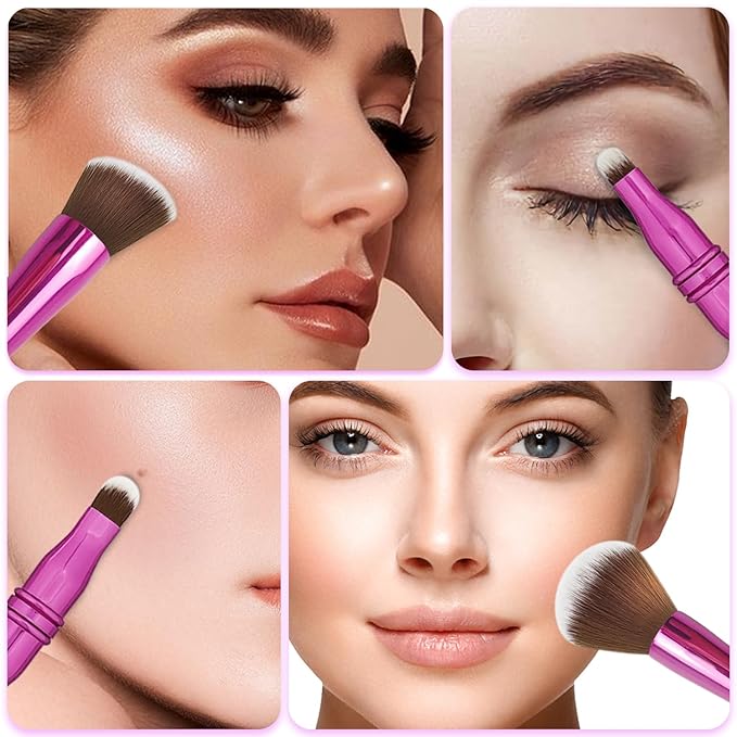 Jilier 4 in 1 Makeup Brush Set, Travel Makeup Brushes with Case, Foundation/Blush Brush, Eyeshadow Powder Brush, Concealer Brush, Double Ended Makeup Brush Ideal for Liquid, Cream, Powder, Concealer