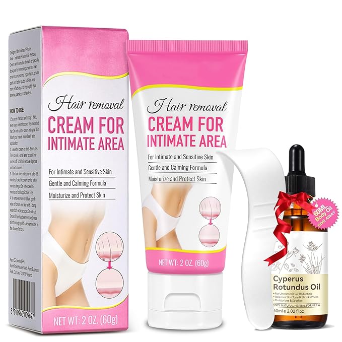Painless Hair Removal Cream for Women, Intimate/Private Hair removal cream for body, Back & Legs, Flawless,Bikini,Armpits, For Women, All Skin Types,With Scraper & Body Oil,for All Skin Types