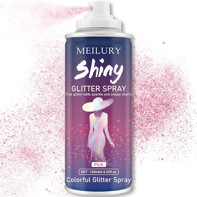 Hair and Body Glitter Spray, Holographic Glitter Highlighter Powder, Hairspray for Clothes, Face Body Shiny Glitter, Loose Shimmer Hairspray Festival Rave Prom Accessories, 4.22 Fl Oz (Pink)
