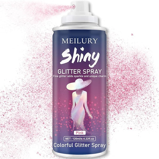 Hair and Body Glitter Spray, Holographic Glitter Highlighter Powder, Hairspray for Clothes, Face Body Shiny Glitter, Loose Shimmer Hairspray Festival Rave Prom Accessories, 4.22 Fl Oz (Pink)