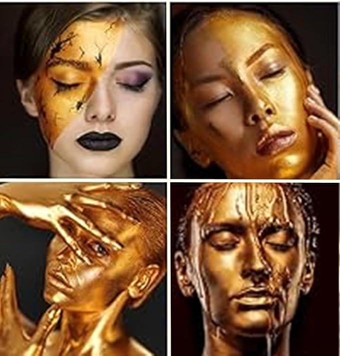 Go Ho Metallic Gold Face Body Paint Washable(2.37oz/pc),Water Based Cream Gold Face Paint,Body Paint for SFX Cosplay Costumes Festivals Halloween Makeup