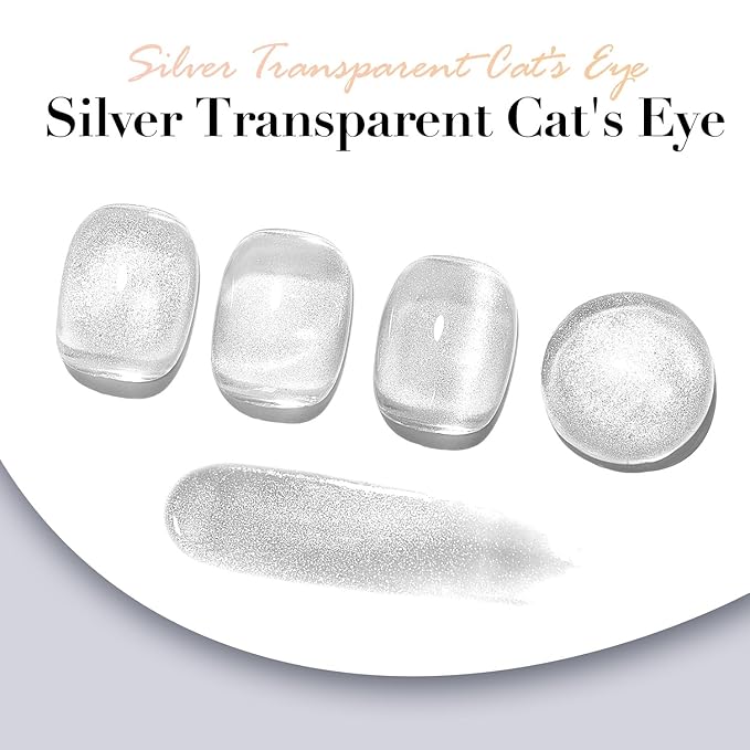 AZUREBEAUTY Cat Eye Nail Polish Fast Drying Silvery Glitter Nail Polish Moonlight Natural Glassy Shine Salon Quality for Women Girl Gifts