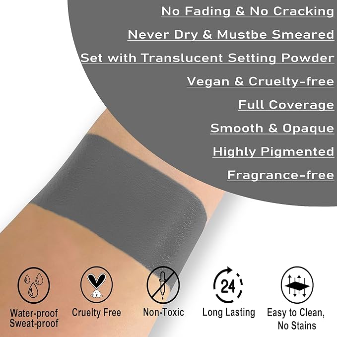 CCbeauty Grey Face Paint Stick, Face Painting Kit, Dark Grey Cream SFX Makeup Foundation, Professional Non-Toxic Body Paint for Halloween Costume Party, For Zombie, Werewolf, Vampire Makeup