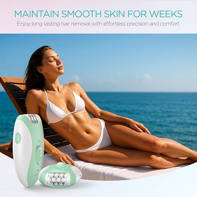 Epilators Hair Removal for Women with 21 Tweezers & LED Light, 2 Speeds Cordless Epilator for Women, Electric Hair Removal Epilators Rechargeable for Arms & Legs HR110 (Light Green)